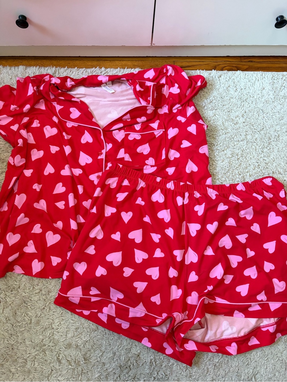 Adult 2X Heart-Print Red and Pink Pajama Set